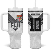 Custom Rugby Fiji Tumbler With Handle Fijian Masi Tribal Sporty Style White Color LT03 One Size: 40 oz White - Polynesian Pride