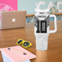 Custom Rugby Fiji Tumbler With Handle Fijian Masi Tribal Sporty Style White Color LT03 - Polynesian Pride