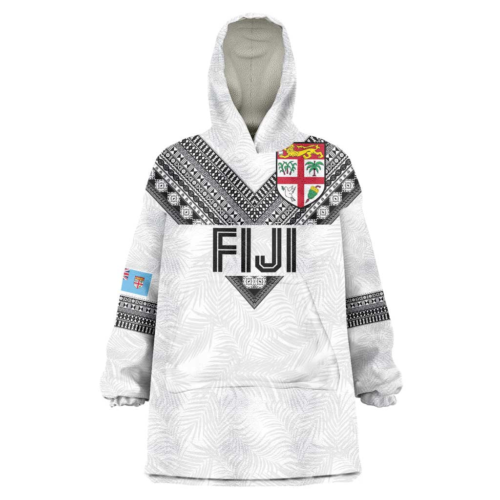 Custom Rugby Fiji Wearable Blanket Hoodie Fijian Masi Tribal Sporty Style White Color LT03 One Size White - Polynesian Pride