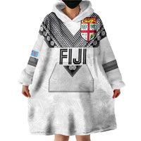 Custom Rugby Fiji Wearable Blanket Hoodie Fijian Masi Tribal Sporty Style White Color LT03 - Polynesian Pride