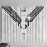 Rugby Fiji Window Curtain Fijian Masi Tribal Sporty Style White Color LT03 With Hooks White - Polynesian Pride