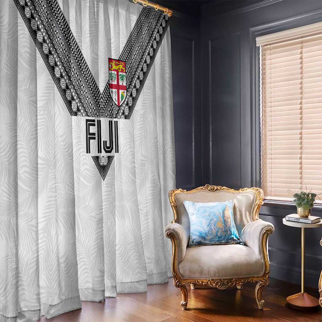 Rugby Fiji Window Curtain Fijian Masi Tribal Sporty Style White Color LT03 - Polynesian Pride