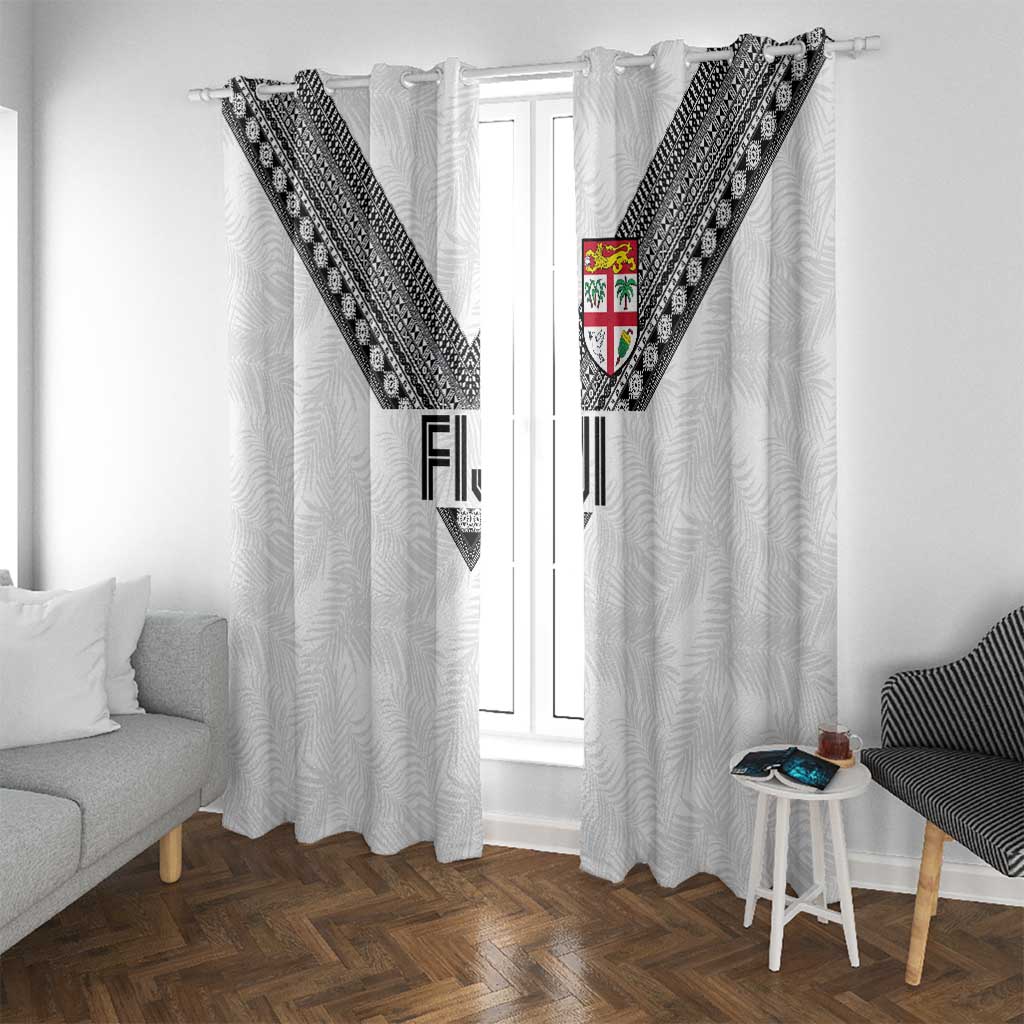 Rugby Fiji Window Curtain Fijian Masi Tribal Sporty Style White Color LT03 With Grommets White - Polynesian Pride