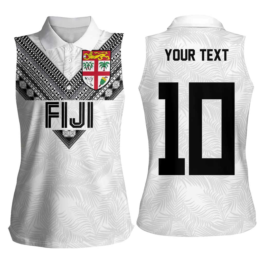 Custom Rugby Fiji Women Sleeveless Polo Shirt Fijian Masi Tribal Sporty Style White Color LT03 - Polynesian Pride