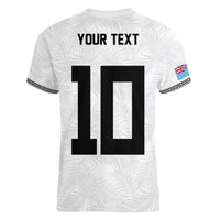 Custom Rugby Fiji Women V-Neck T-Shirt Fijian Masi Tribal Sporty Style White Color LT03 - Polynesian Pride