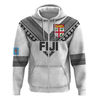 Custom Rugby Fiji Zip Hoodie Fijian Masi Tribal Sporty Style White Color LT03 Zip Hoodie White - Polynesian Pride