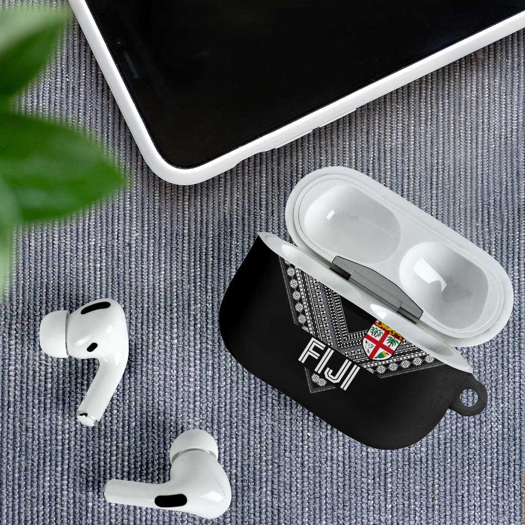 Rugby Fiji AirPods Case Fijian Masi Tribal Sporty Style Black Color LT03 - Polynesian Pride
