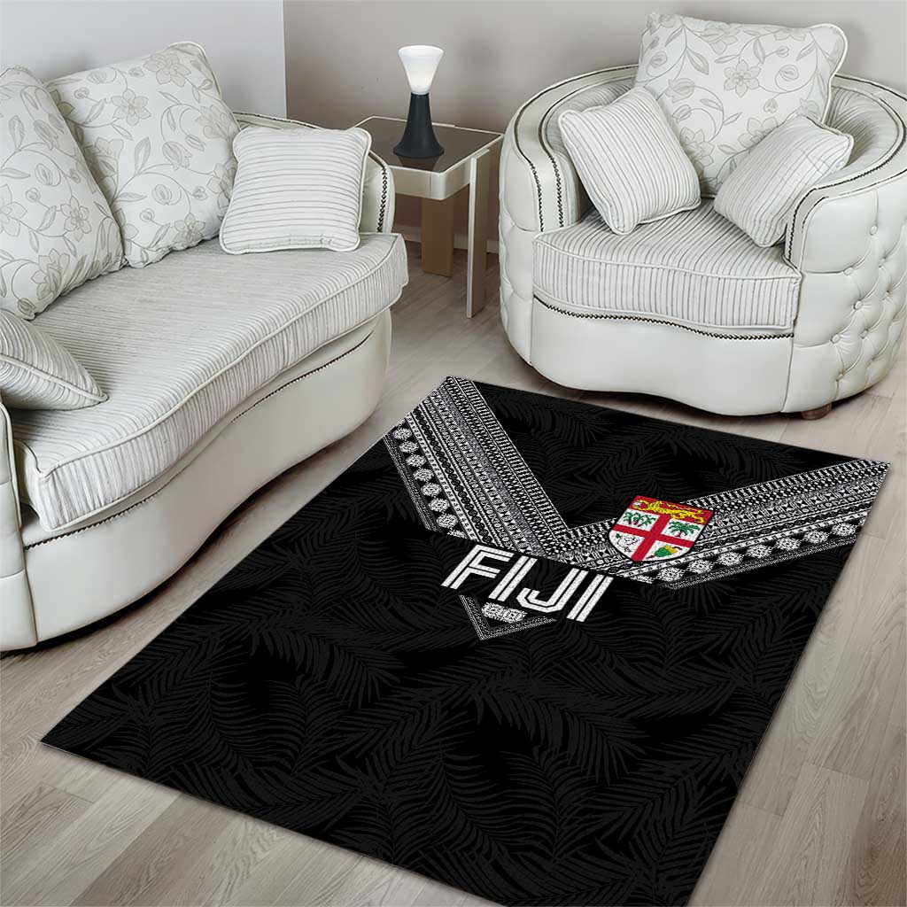 Rugby Fiji Area Rug Fijian Masi Tribal Sporty Style Black Color LT03 - Polynesian Pride