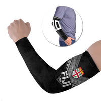 Custom Rugby Fiji Arm Sleeves Fijian Masi Tribal Sporty Style Black Color LT03 Set of 2 Black - Polynesian Pride