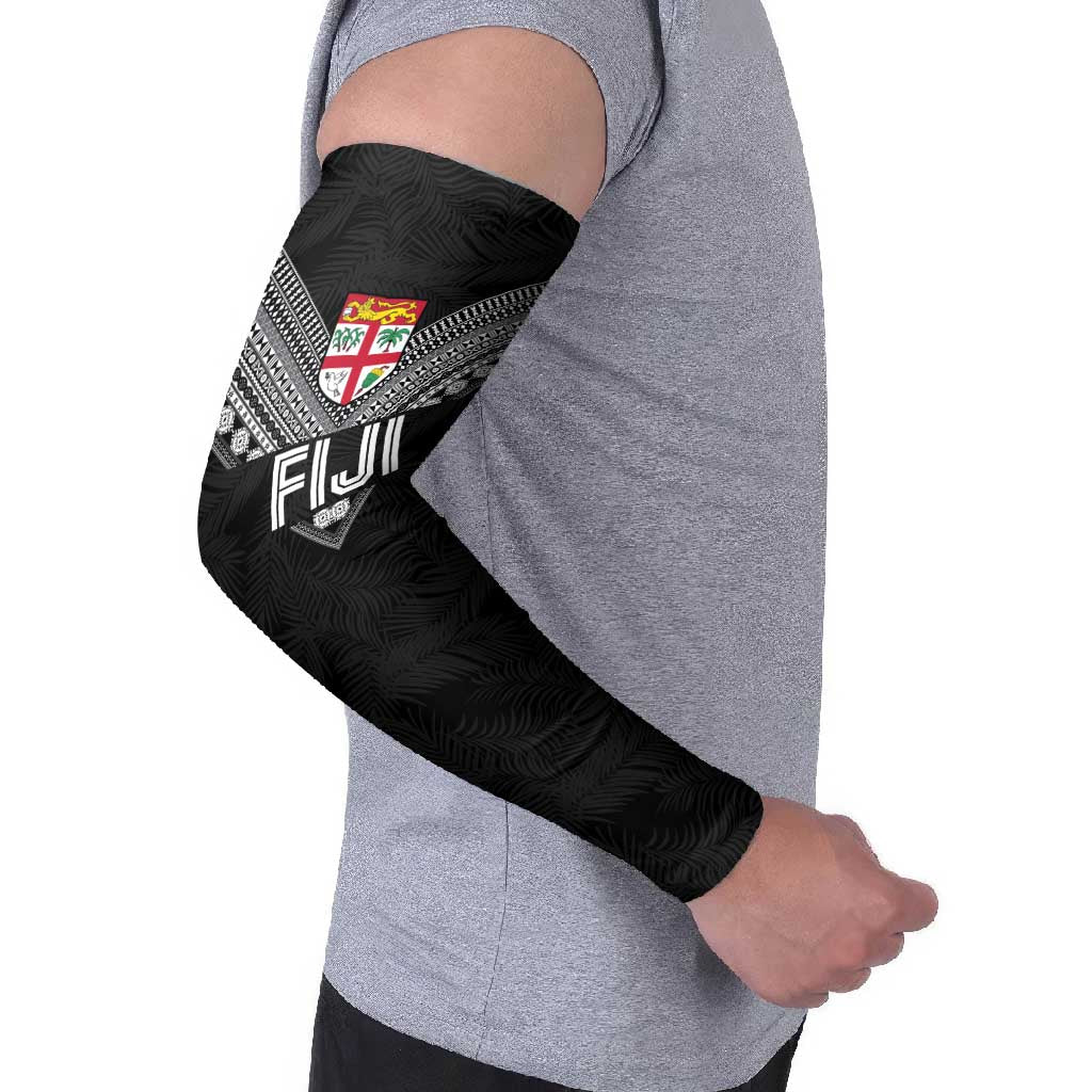 Custom Rugby Fiji Arm Sleeves Fijian Masi Tribal Sporty Style Black Color LT03 - Polynesian Pride