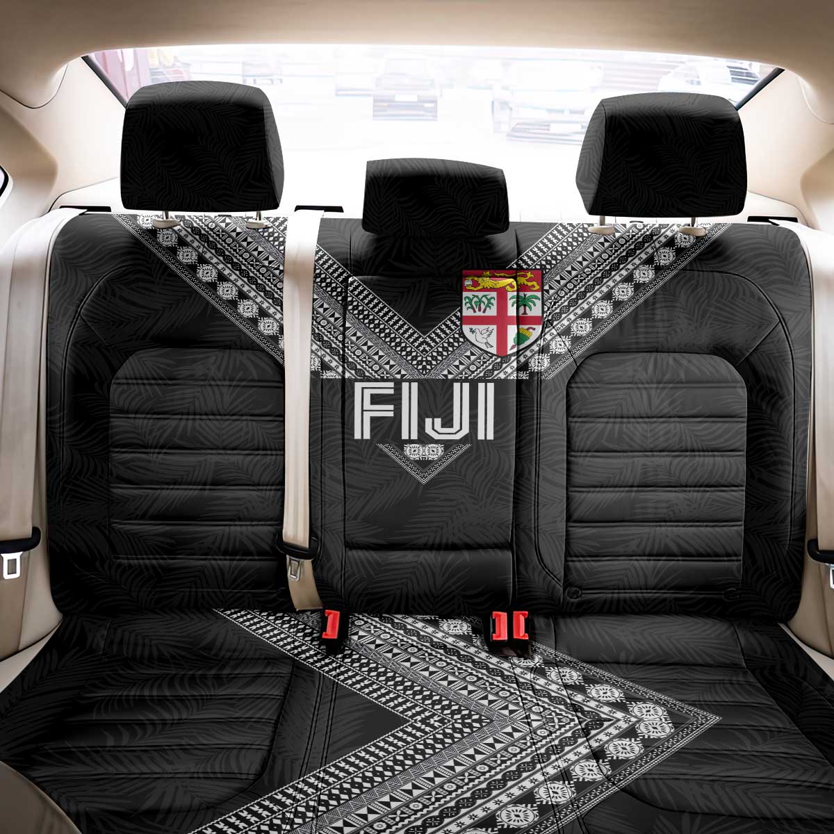 Rugby Fiji Back Car Seat Cover Fijian Masi Tribal Sporty Style Black Color LT03 - Polynesian Pride