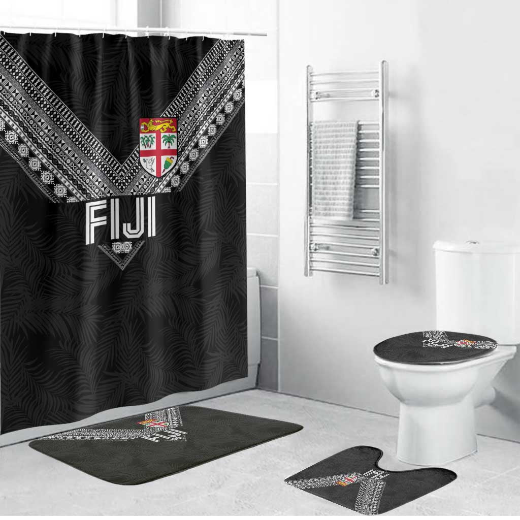 Rugby Fiji Bathroom Set Fijian Masi Tribal Sporty Style Black Color LT03 Bathroom Set (4 pcs) Black - Polynesian Pride