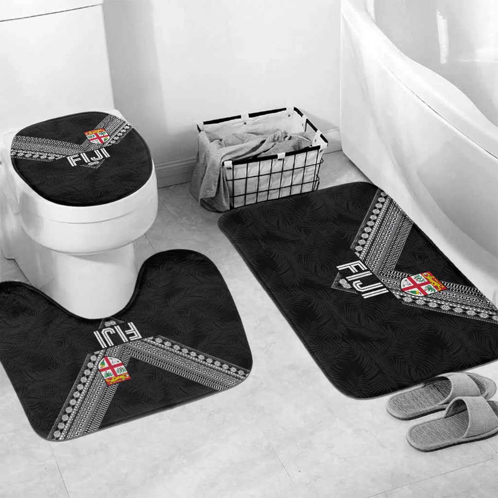 Rugby Fiji Bathroom Set Fijian Masi Tribal Sporty Style Black Color LT03 Mat Set Only (3 pcs) One Size Black - Polynesian Pride