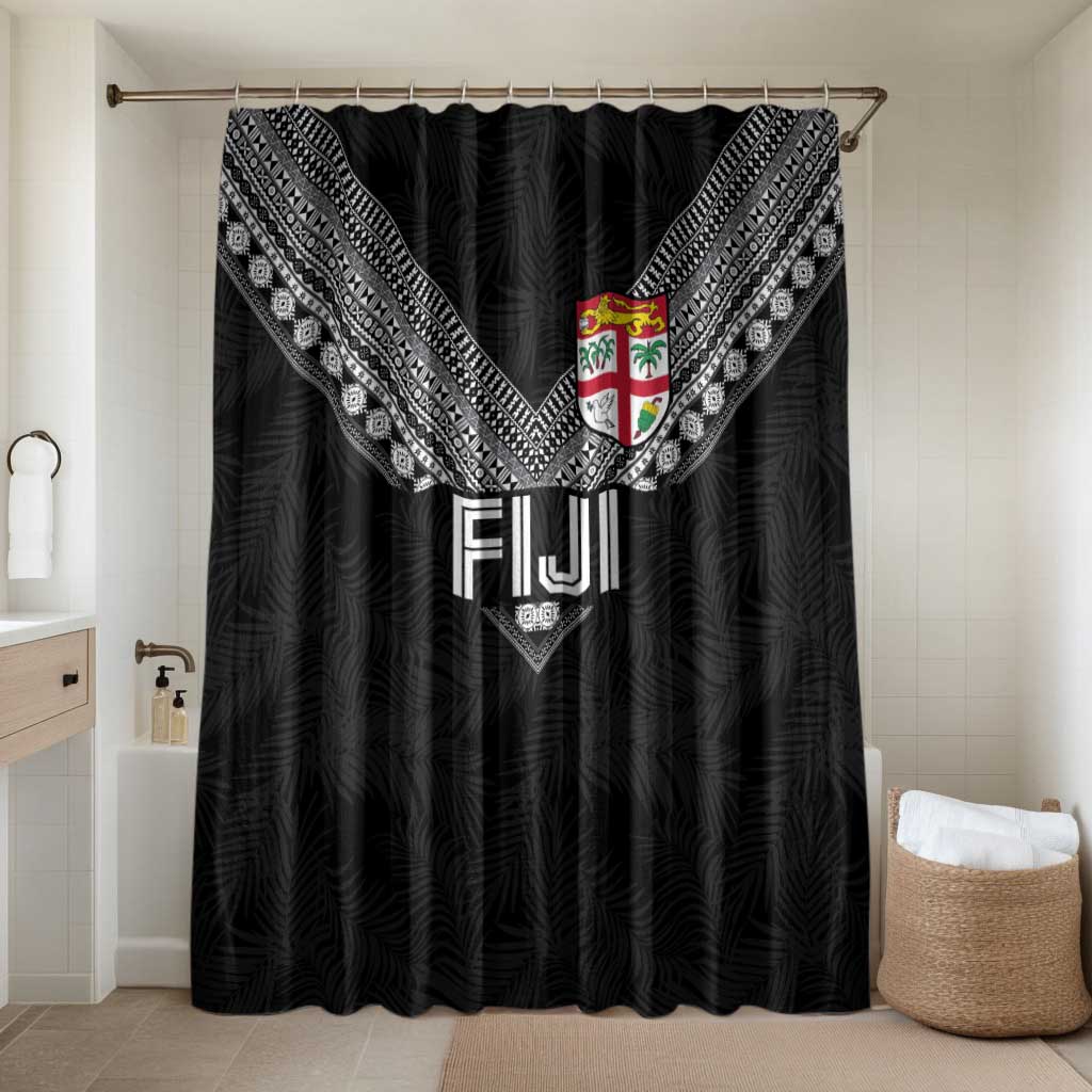 Rugby Fiji Bathroom Set Fijian Masi Tribal Sporty Style Black Color LT03 Shower Curtain Only Black - Polynesian Pride