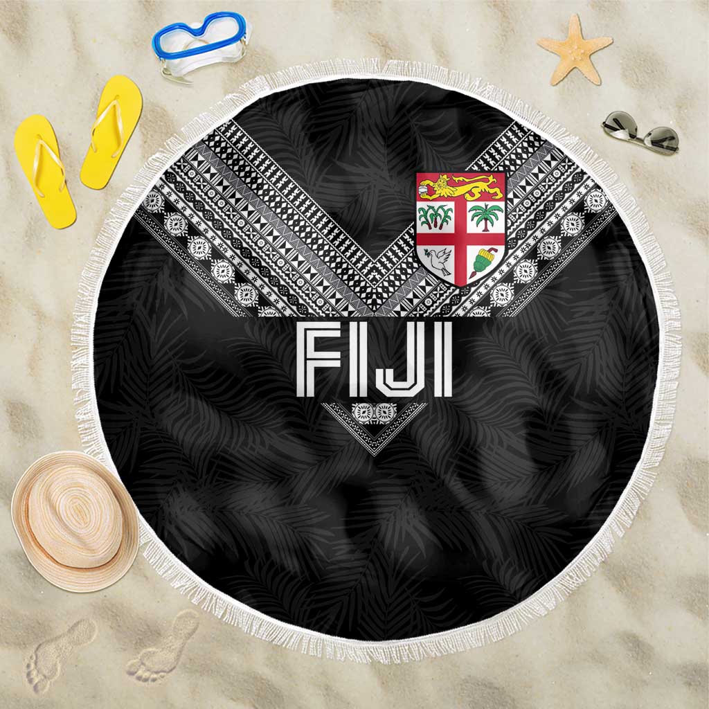 Rugby Fiji Beach Blanket Fijian Masi Tribal Sporty Style Black Color LT03 One Size 150cm Black - Polynesian Pride