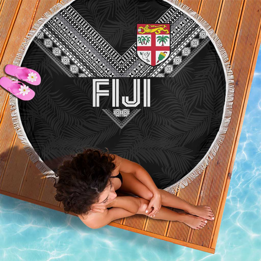 Rugby Fiji Beach Blanket Fijian Masi Tribal Sporty Style Black Color LT03 - Polynesian Pride