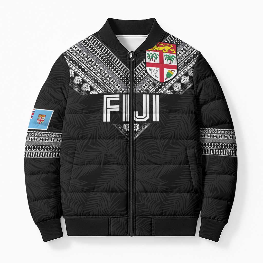 Custom Rugby Fiji Bomber Puffer Jacket Fijian Masi Tribal Sporty Style Black Color LT03 Unisex Black - Polynesian Pride
