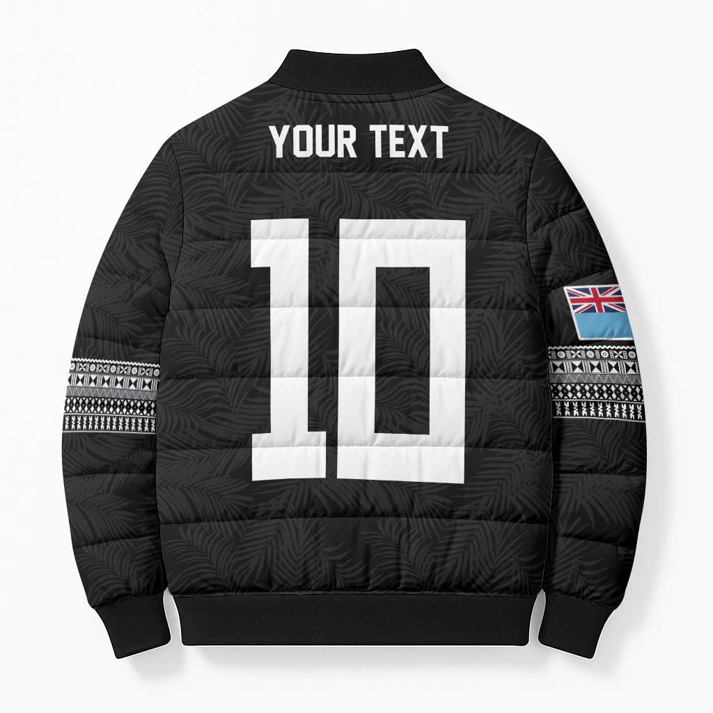 Custom Rugby Fiji Bomber Puffer Jacket Fijian Masi Tribal Sporty Style Black Color LT03 - Polynesian Pride