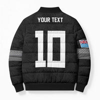 Custom Rugby Fiji Bomber Puffer Jacket Fijian Masi Tribal Sporty Style Black Color LT03 - Polynesian Pride