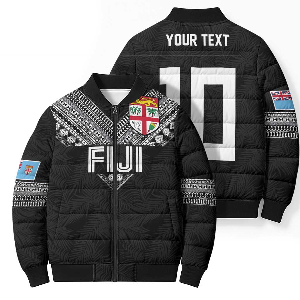 Custom Rugby Fiji Bomber Puffer Jacket Fijian Masi Tribal Sporty Style Black Color LT03 - Polynesian Pride