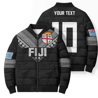 Custom Rugby Fiji Bomber Puffer Jacket Fijian Masi Tribal Sporty Style Black Color LT03 - Polynesian Pride