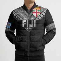 Custom Rugby Fiji Bomber Puffer Jacket Fijian Masi Tribal Sporty Style Black Color LT03 - Polynesian Pride