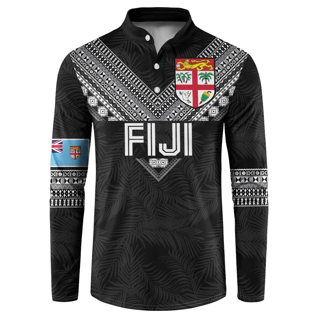 Custom Rugby Fiji Button Sweatshirt Fijian Masi Tribal Sporty Style Black Color LT03 Black - Polynesian Pride