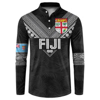 Custom Rugby Fiji Button Sweatshirt Fijian Masi Tribal Sporty Style Black Color LT03 Black - Polynesian Pride