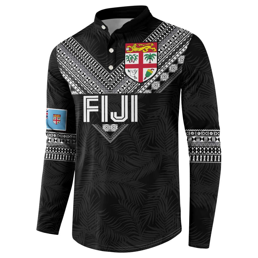 Custom Rugby Fiji Button Sweatshirt Fijian Masi Tribal Sporty Style Black Color LT03 - Polynesian Pride