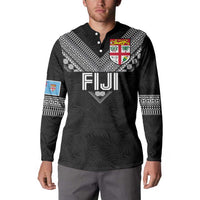 Custom Rugby Fiji Button Sweatshirt Fijian Masi Tribal Sporty Style Black Color LT03 - Polynesian Pride