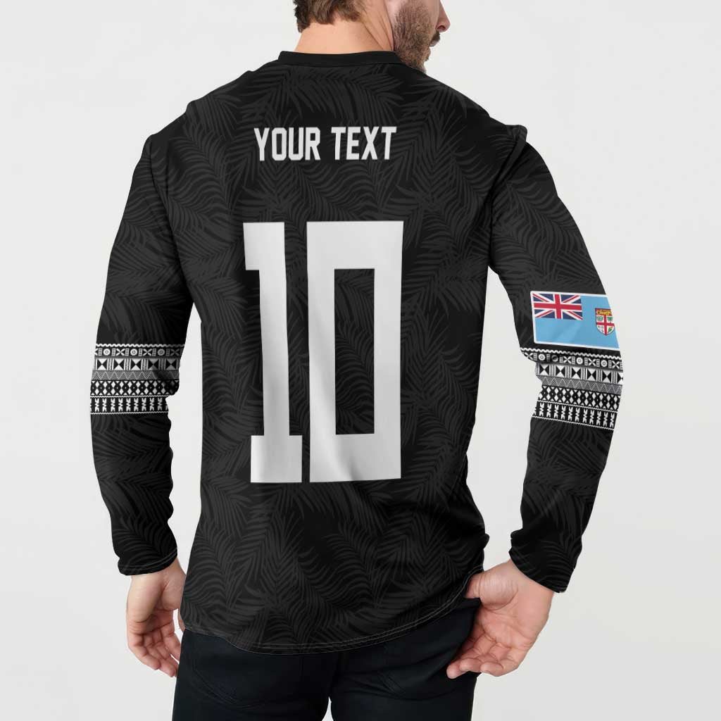 Custom Rugby Fiji Button Sweatshirt Fijian Masi Tribal Sporty Style Black Color LT03 - Polynesian Pride