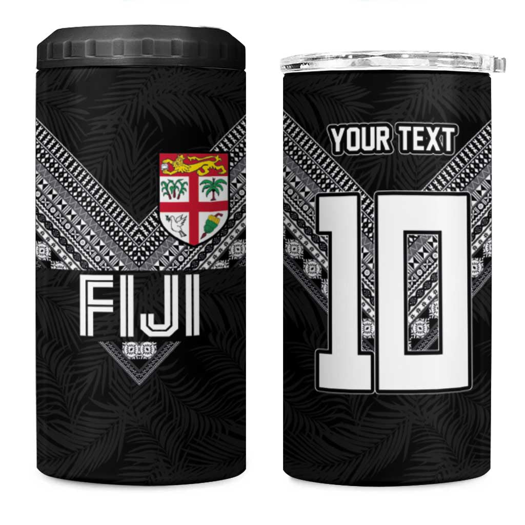 Custom Rugby Fiji 4 in 1 Can Cooler Tumbler Fijian Masi Tribal Sporty Style Black Color LT03 One Size: 16 oz Black - Polynesian Pride