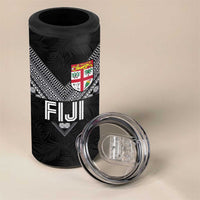 Custom Rugby Fiji 4 in 1 Can Cooler Tumbler Fijian Masi Tribal Sporty Style Black Color LT03 - Polynesian Pride