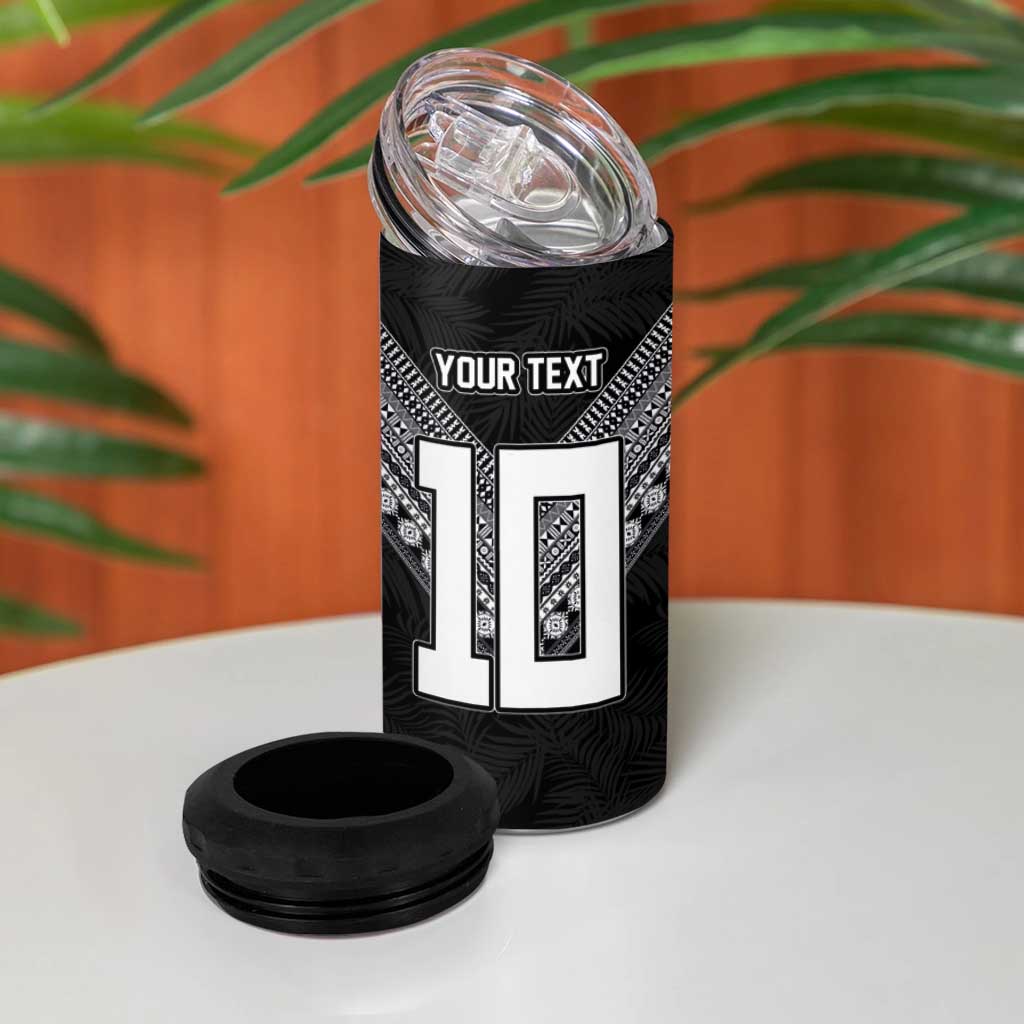 Custom Rugby Fiji 4 in 1 Can Cooler Tumbler Fijian Masi Tribal Sporty Style Black Color LT03 - Polynesian Pride