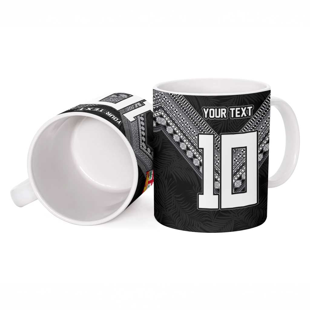 Custom Rugby Fiji Ceramic Mug Fijian Masi Tribal Sporty Style Black Color LT03 - Polynesian Pride