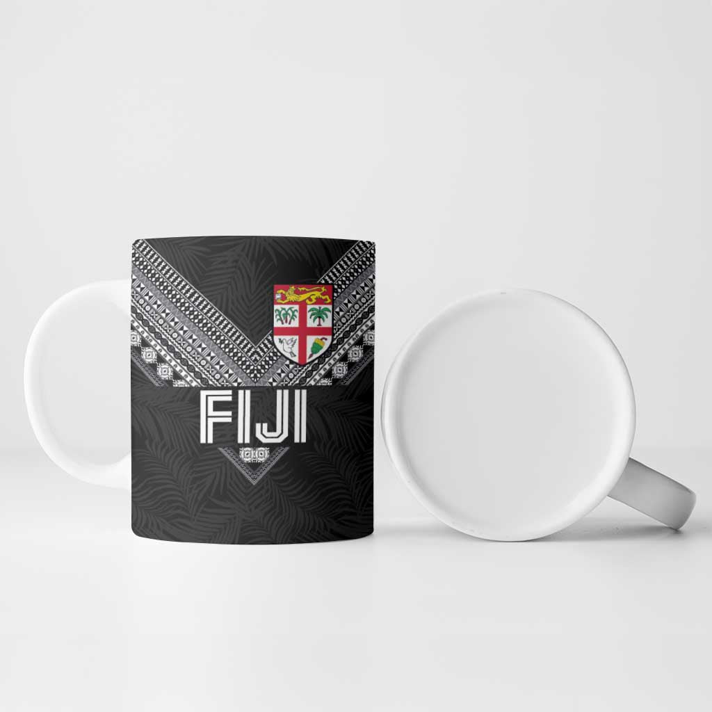 Custom Rugby Fiji Ceramic Mug Fijian Masi Tribal Sporty Style Black Color LT03 - Polynesian Pride