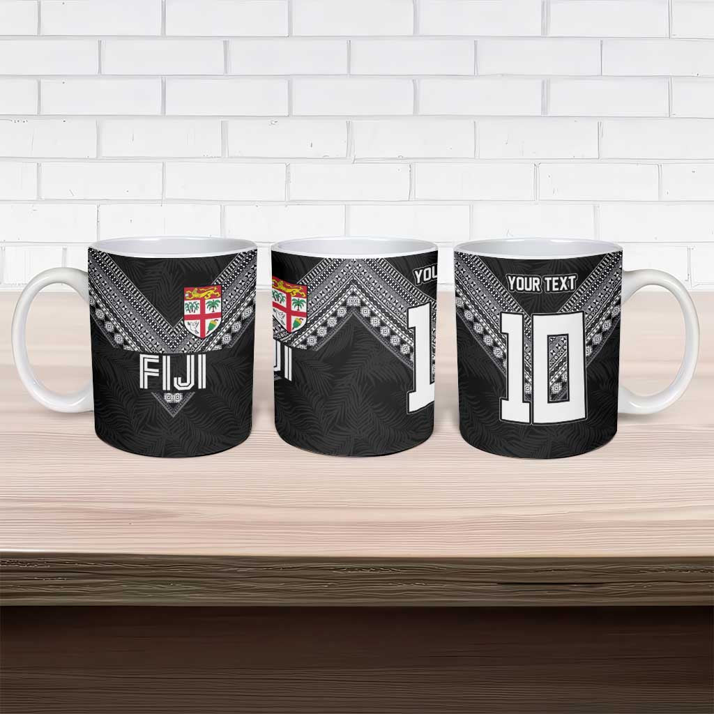 Custom Rugby Fiji Ceramic Mug Fijian Masi Tribal Sporty Style Black Color LT03 - Polynesian Pride