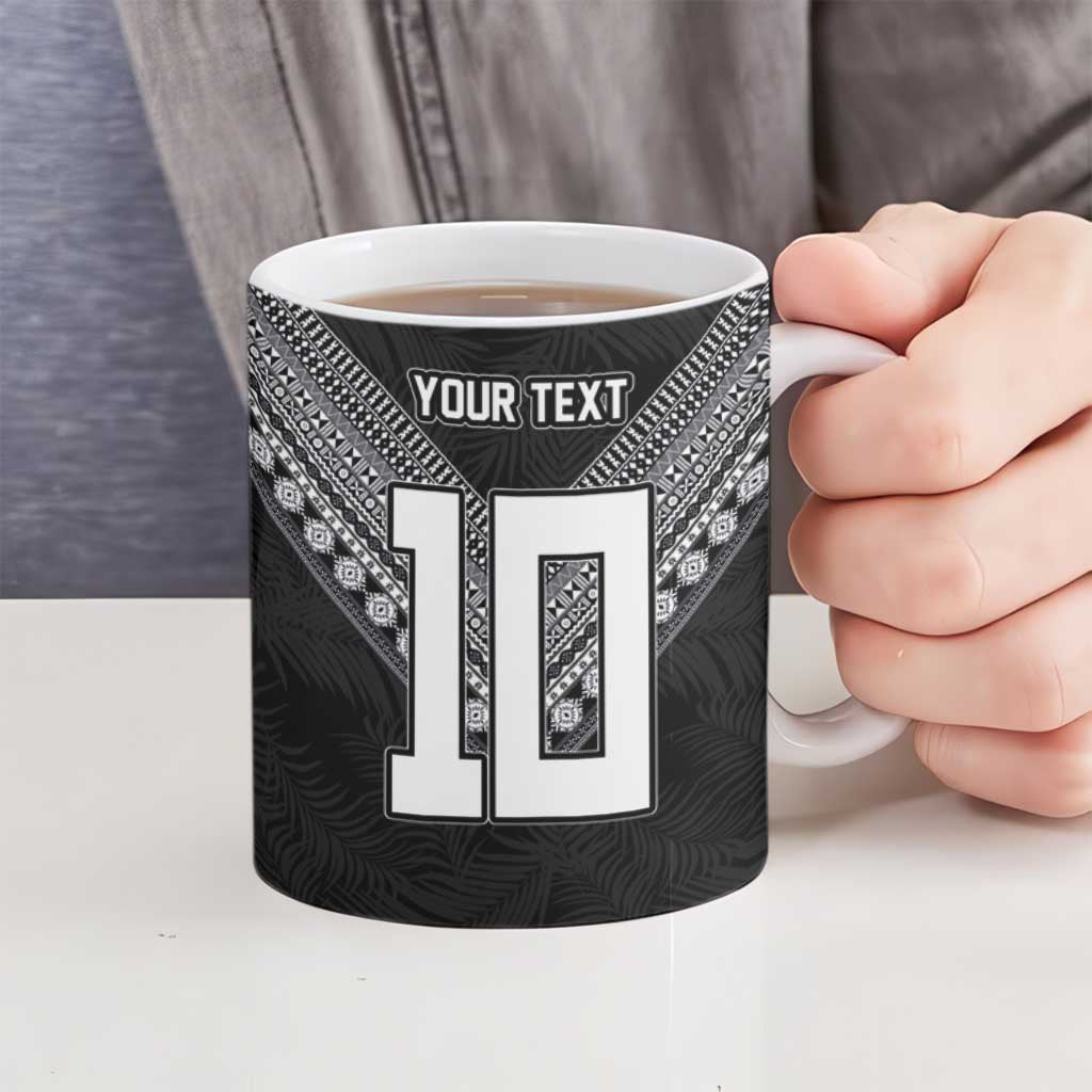 Custom Rugby Fiji Ceramic Mug Fijian Masi Tribal Sporty Style Black Color LT03 - Polynesian Pride