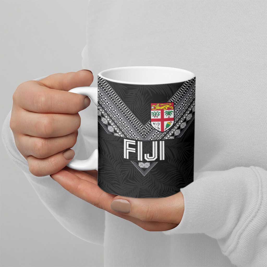 Custom Rugby Fiji Ceramic Mug Fijian Masi Tribal Sporty Style Black Color LT03 - Polynesian Pride