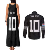 Custom Rugby Fiji Couples Matching Tank Maxi Dress and Long Sleeve Button Shirt Fijian Masi Tribal Sporty Style Black Color LT03 - Polynesian Pride