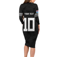 Custom Rugby Fiji Family Matching Long Sleeve Bodycon Dress and Hawaiian Shirt Fijian Masi Tribal Sporty Style Black Color LT03 - Polynesian Pride