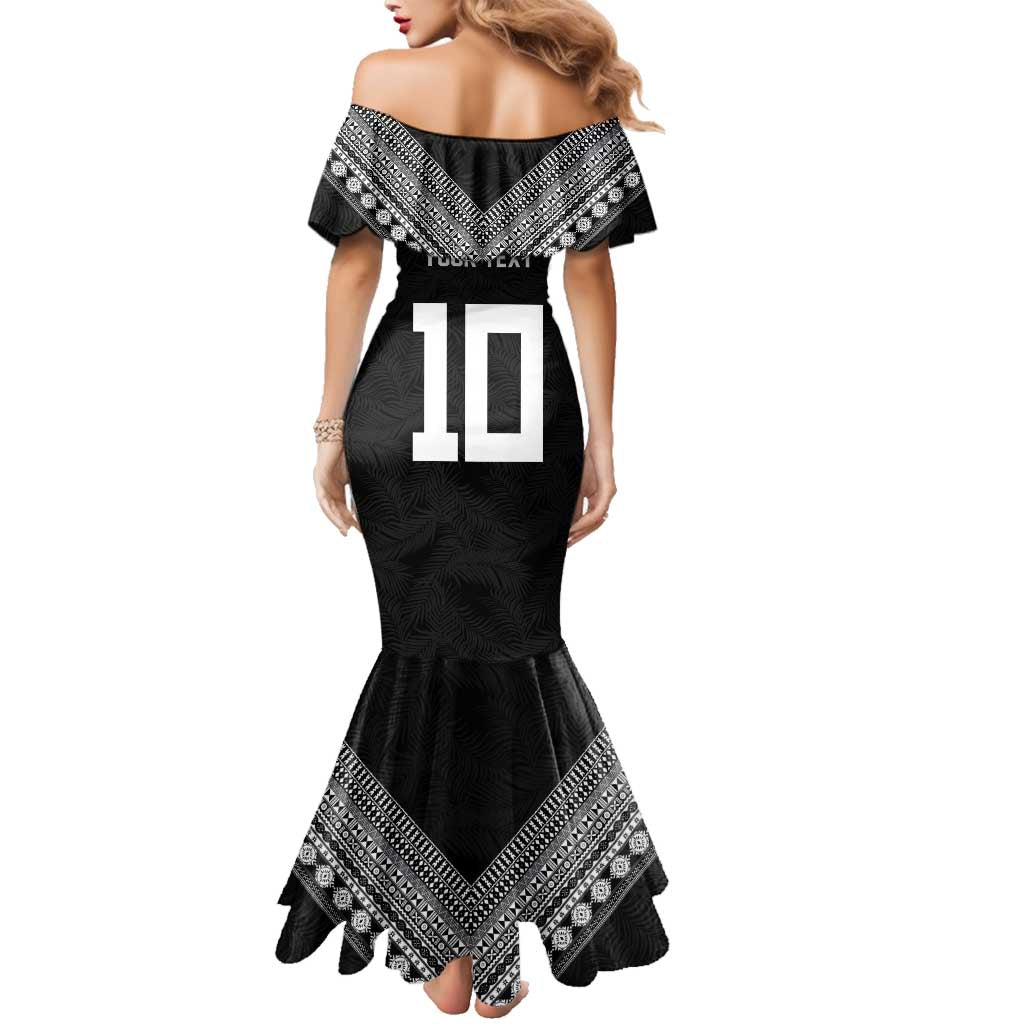 Custom Rugby Fiji Family Matching Mermaid Dress and Hawaiian Shirt Fijian Masi Tribal Sporty Style Black Color LT03 - Polynesian Pride