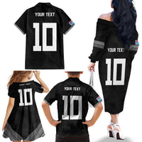 Custom Rugby Fiji Family Matching Off The Shoulder Long Sleeve Dress and Hawaiian Shirt Fijian Masi Tribal Sporty Style Black Color LT03 - Polynesian Pride