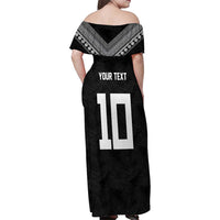 Custom Rugby Fiji Family Matching Off Shoulder Maxi Dress and Hawaiian Shirt Fijian Masi Tribal Sporty Style Black Color LT03 - Polynesian Pride