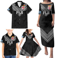 Custom Rugby Fiji Family Matching Puletasi and Hawaiian Shirt Fijian Masi Tribal Sporty Style Black Color LT03 - Polynesian Pride