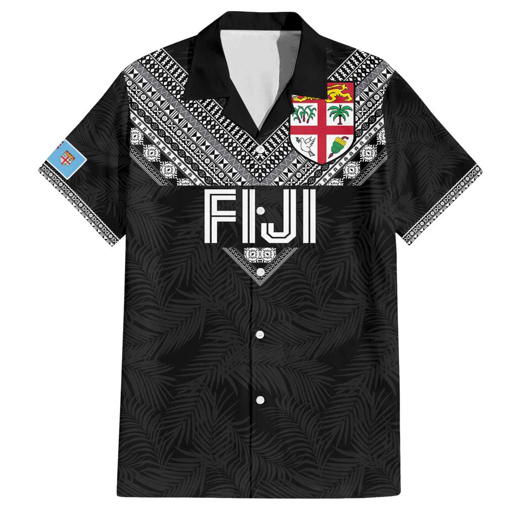 Custom Rugby Fiji Family Matching Puletasi and Hawaiian Shirt Fijian Masi Tribal Sporty Style Black Color LT03 Dad's Shirt - Short Sleeve Black - Polynesian Pride