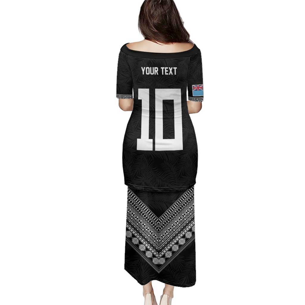 Custom Rugby Fiji Family Matching Puletasi and Hawaiian Shirt Fijian Masi Tribal Sporty Style Black Color LT03 - Polynesian Pride