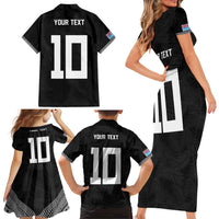 Custom Rugby Fiji Family Matching Short Sleeve Bodycon Dress and Hawaiian Shirt Fijian Masi Tribal Sporty Style Black Color LT03 - Polynesian Pride