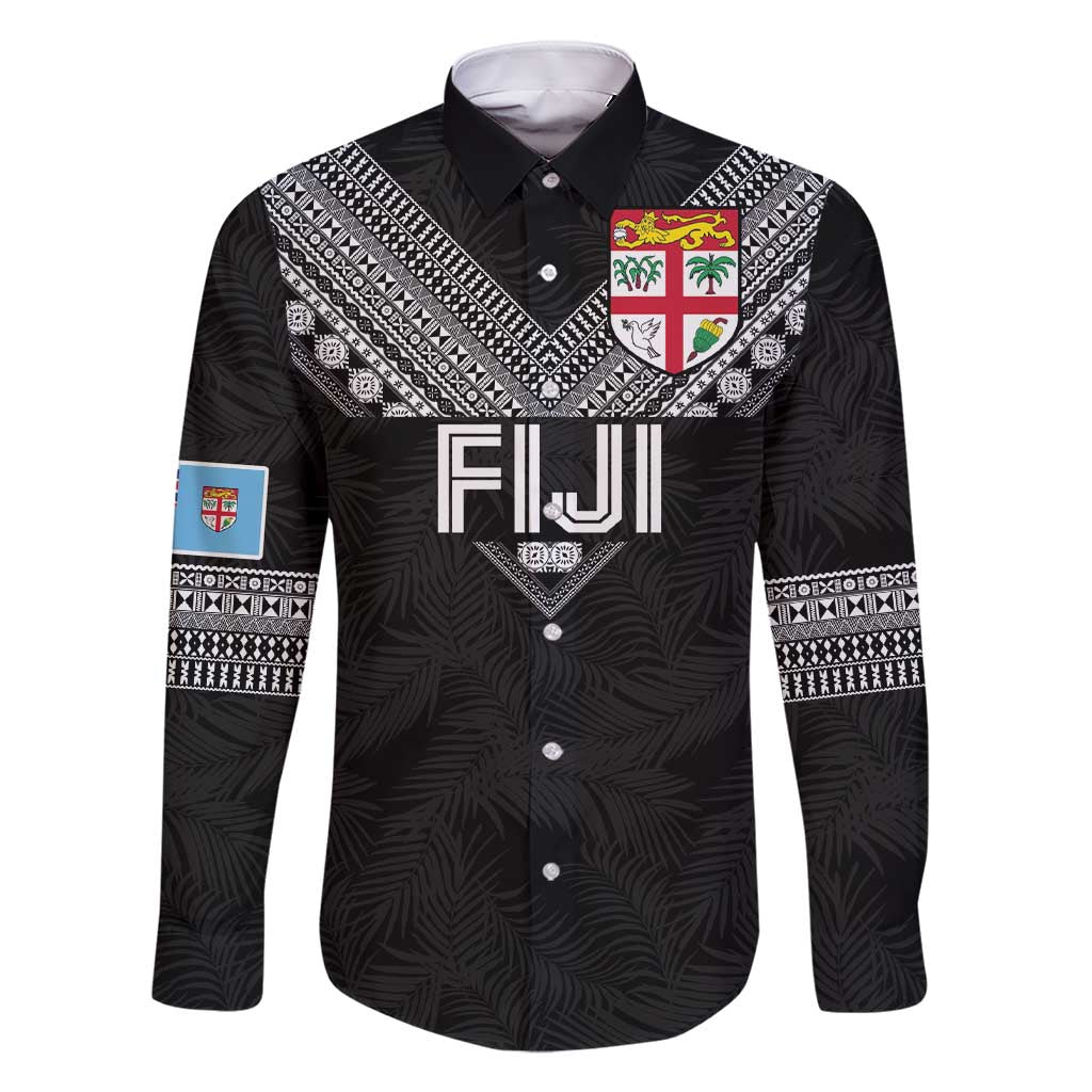 Custom Rugby Fiji Family Matching Short Sleeve Bodycon Dress and Hawaiian Shirt Fijian Masi Tribal Sporty Style Black Color LT03 Dad's Shirt - Long Sleeve Black - Polynesian Pride
