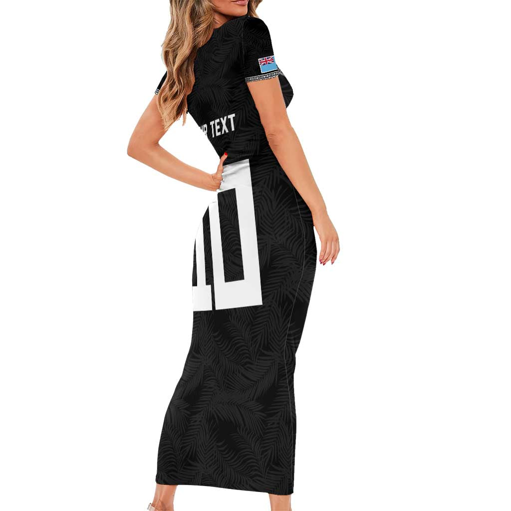 Custom Rugby Fiji Family Matching Short Sleeve Bodycon Dress and Hawaiian Shirt Fijian Masi Tribal Sporty Style Black Color LT03 - Polynesian Pride